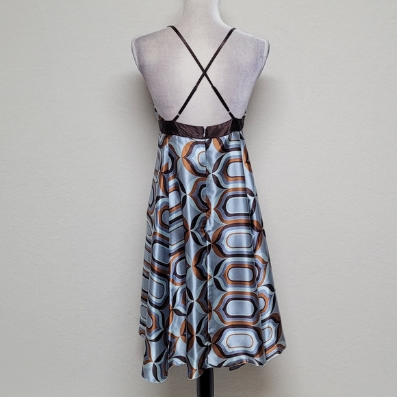 90s Vintage My Michelle Retro Geometric Print Satin Racerback Mini Slip Dress M - Picture 8 of 11